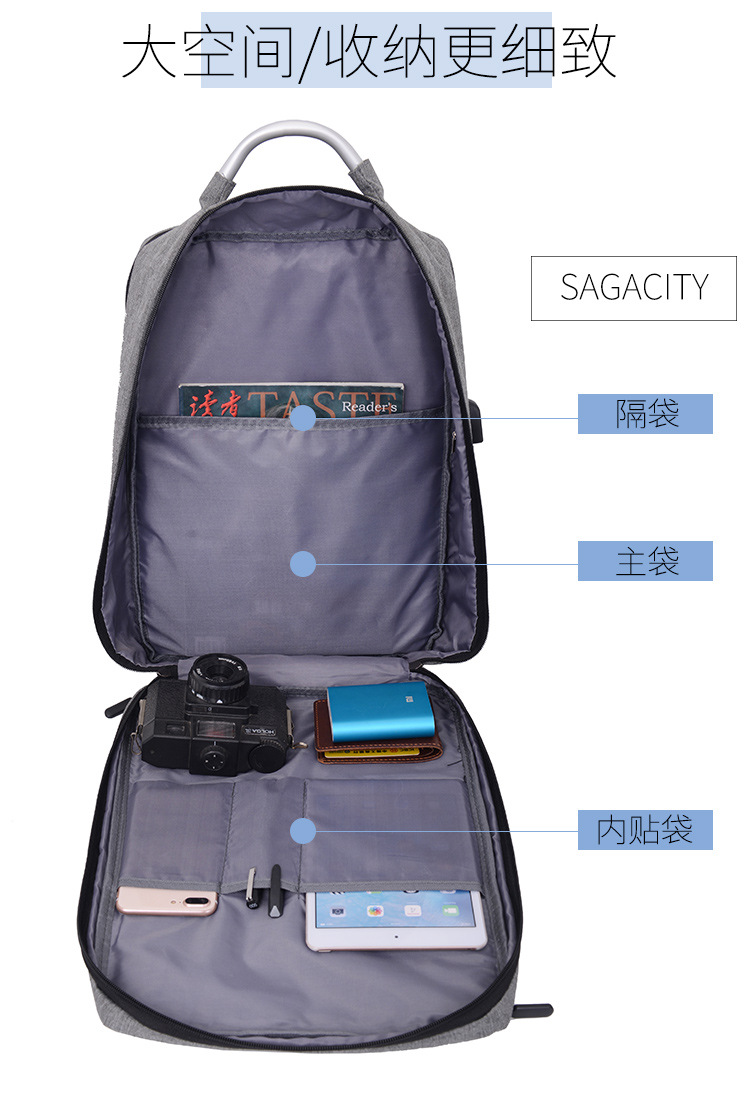 智能商務USB充電雙肩背包